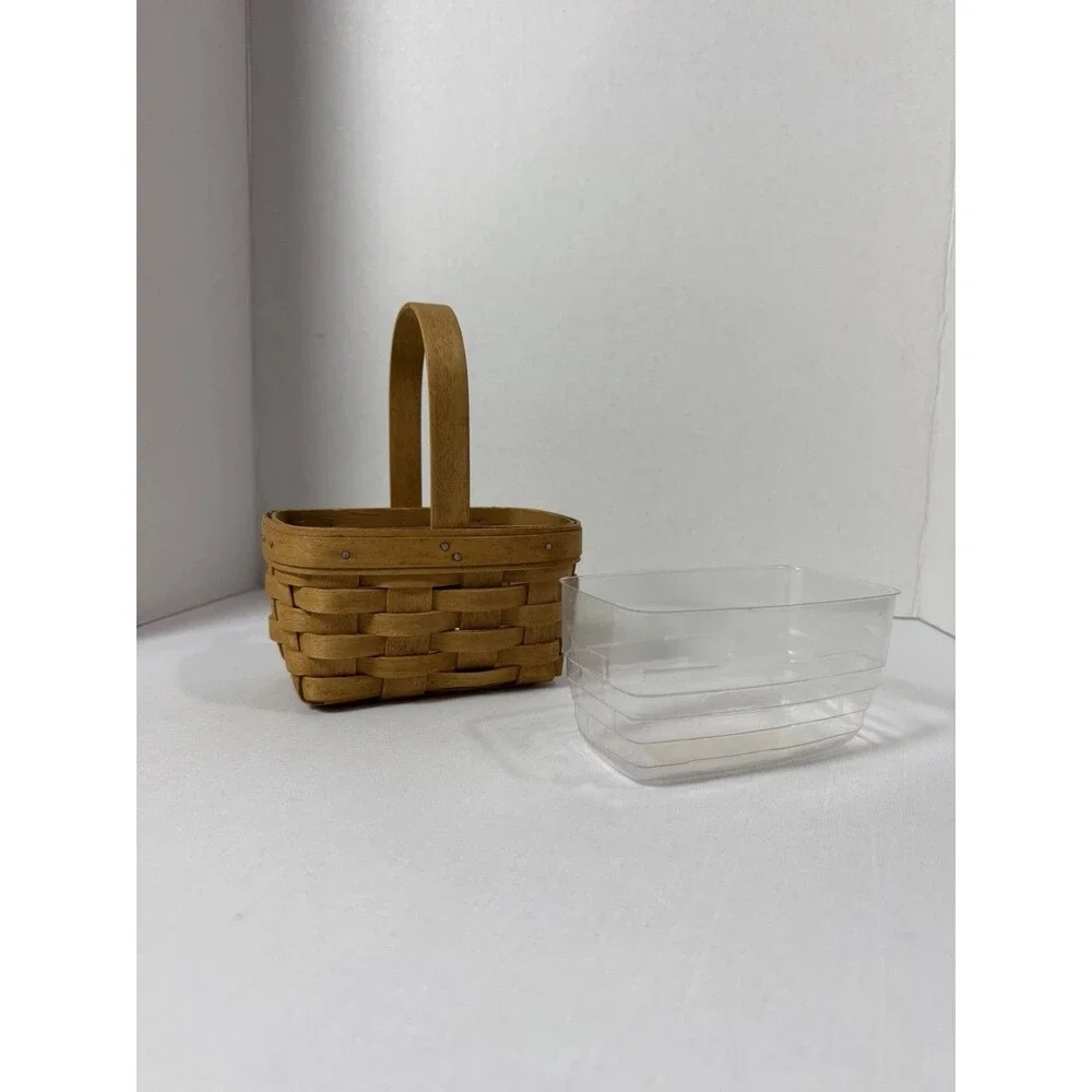Longaberger Brown Wooden Basket & Plastic Liner 2003 Salt Pepper Shaker Holder